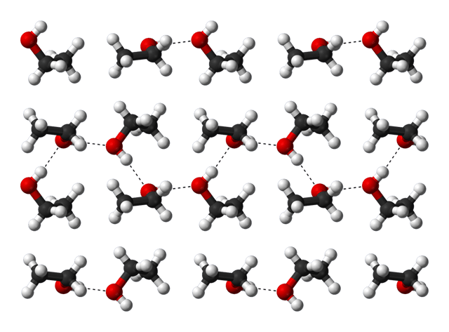 Hydrogen bonding in solid ethanol at −186 °C