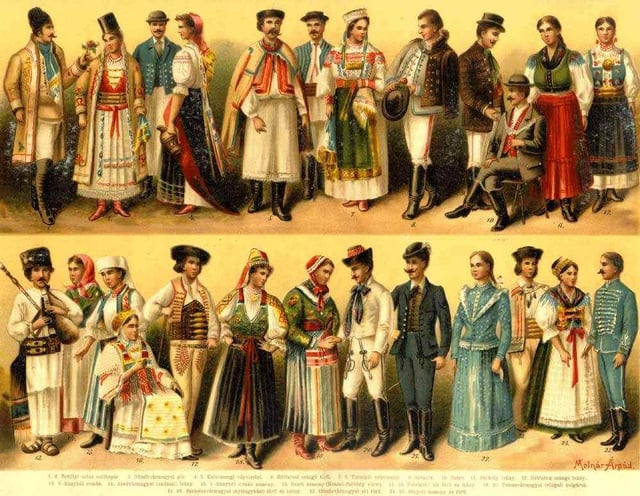 Traditional costumes in Hungary, late 19th century