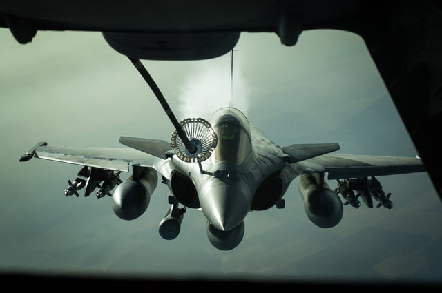 French Air Force Dassault Rafale during aerial refueling