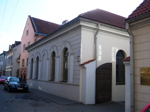 The Neviazh Kloyz is one of the remaining former synagogues, located in the Kaunas Old Town. The complex was built in the 19th century and also served as a community house and school.