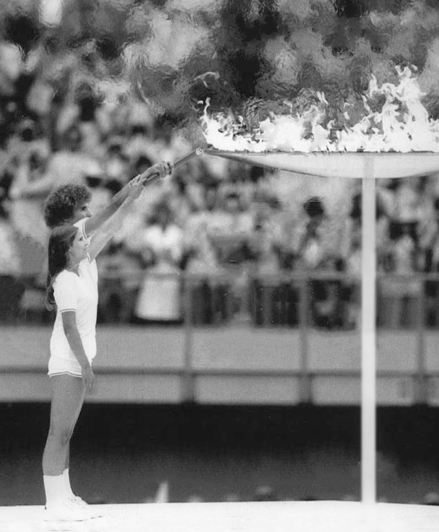 Lighting of the Olympic Torch inside Montreal's Olympic Stadium. The city hosted the 1976 Summer Olympics.