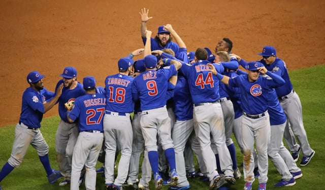 The Cubs celebrate after winning the 2016 World Series