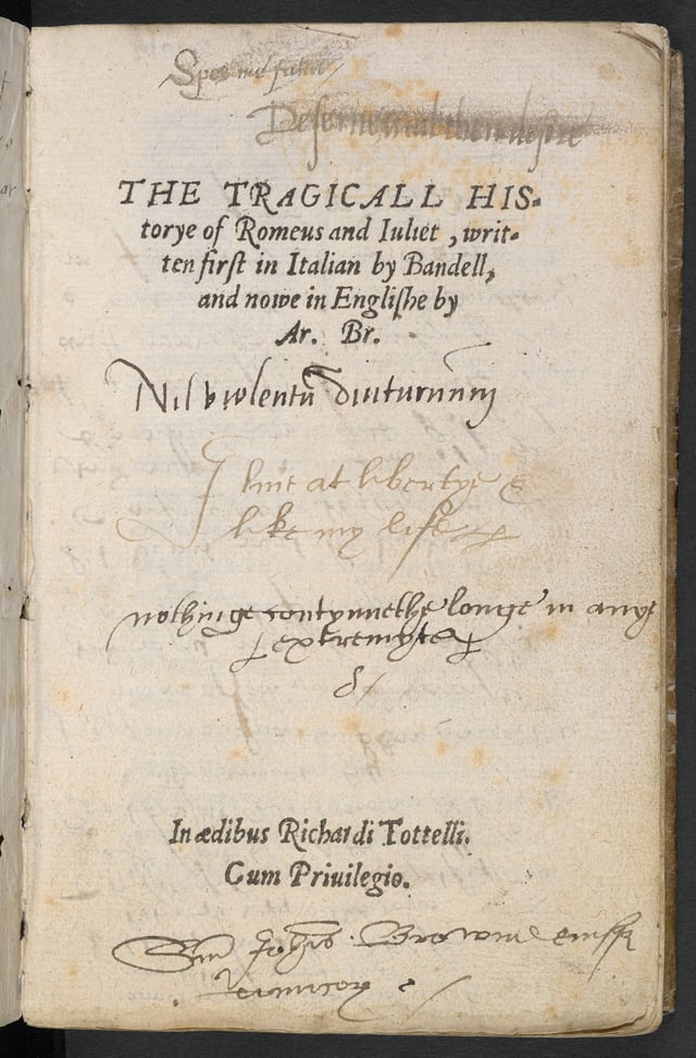 Title page of Arthur Brooke's poem, Romeus and Juliet.