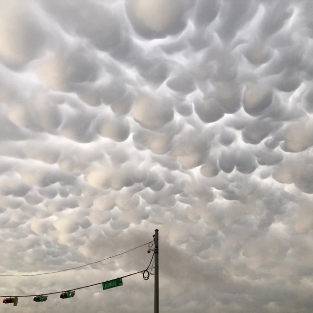 Mammatus clouds formed over Bull Creek park after wave of Memorial Day storms in Austin, May 25, 2015.