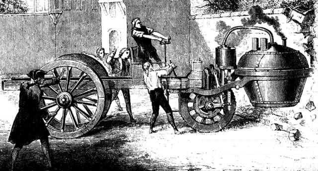 The fardier à vapeur of Nicolas-Joseph Cugnot allegedly crashed into a wall in 1771.