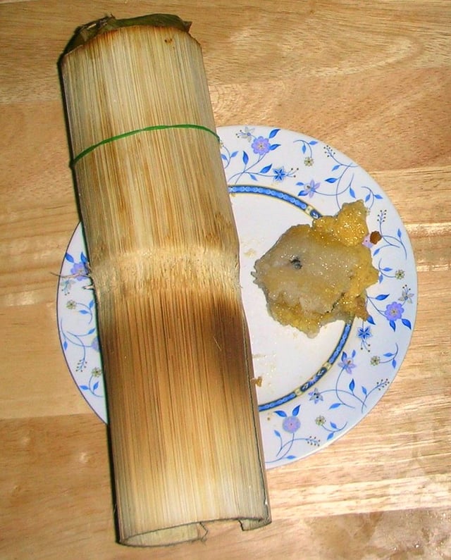 Khao lam (Thai: ข้าวหลาม) is glutinous rice with sugar and coconut cream cooked in specially prepared bamboo sections of different diameters and lengths