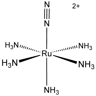 Structure of [Ru(NH3)5(N2)]2+ (pentaamine(dinitrogen)ruthenium(II)), the first dinitrogen complex to be discovered