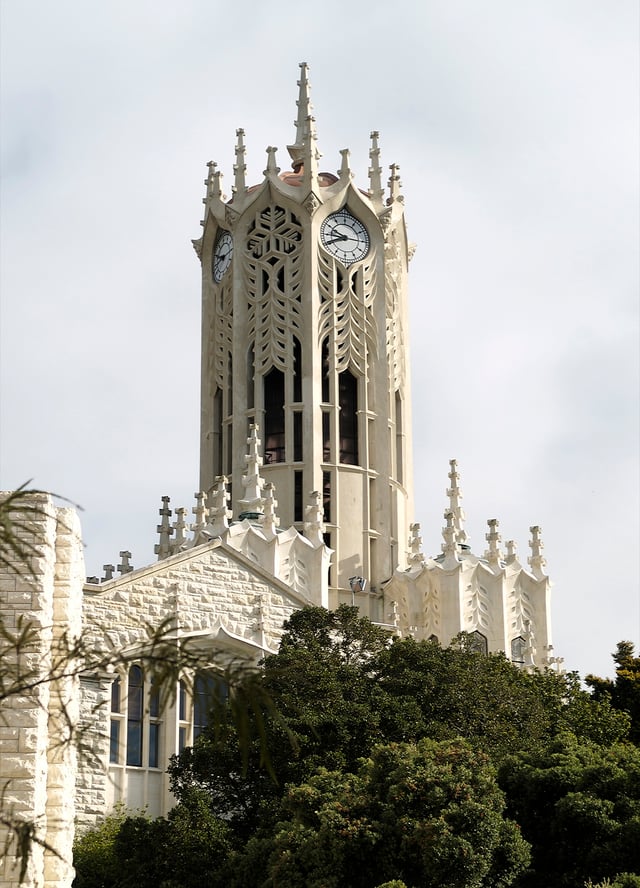 The clock tower building (Old Arts Building) on the City campus. The building is protected as a 'Category I' historic place, and was finished in 1926. It is considered an Auckland landmark and icon of the university.