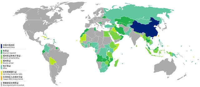 Visa requirements for PRC nationals of mainland China hukou with ordinary passports
