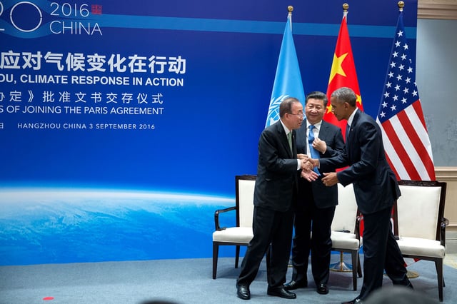 Ban Ki-moon, Chinese President Xi Jinping, and U.S. President Barack Obama in Hangzhou, China, 3 September 2016
