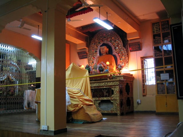 The main teaching room of the Dalai Lama in Dharamshala, India