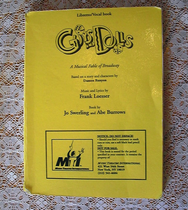 Libretto and vocal book, Music Theatre International (1978), rented out to actors.