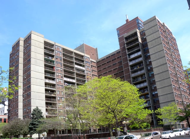 Harborview Terrace public housing buildings between West 54th and West 56th Streets, and Tenth and Eleventh Avenues, part of the New York City Housing Authority