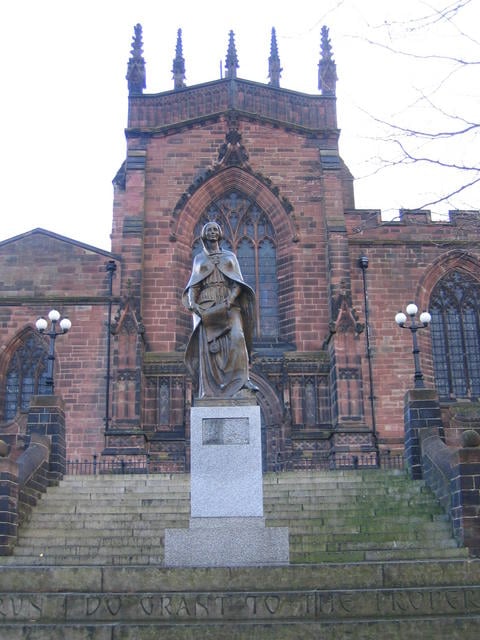 Statue of Lady Wulfrun on western side of St. Peter's Collegiate Church