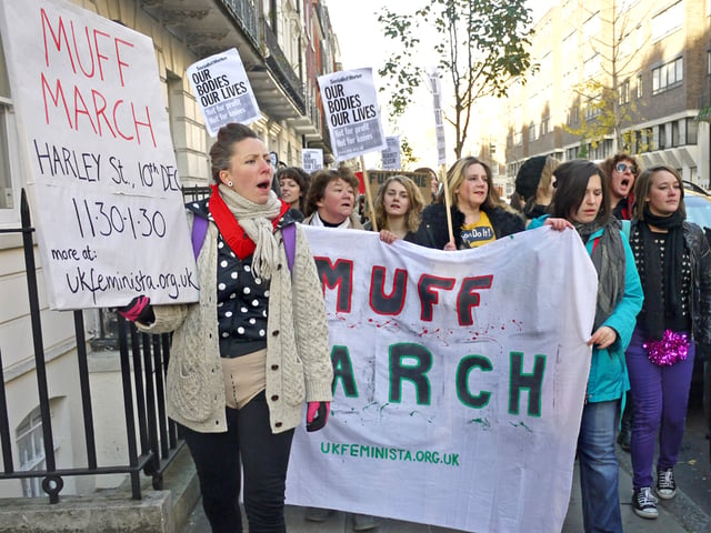 The Labia pride movement resents the ideals of female cosmetic genital surgeries: The Muff March in London, 2011