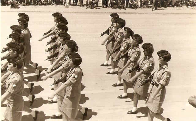 Israeli female soldiers on parade, Jerusalem, 1968