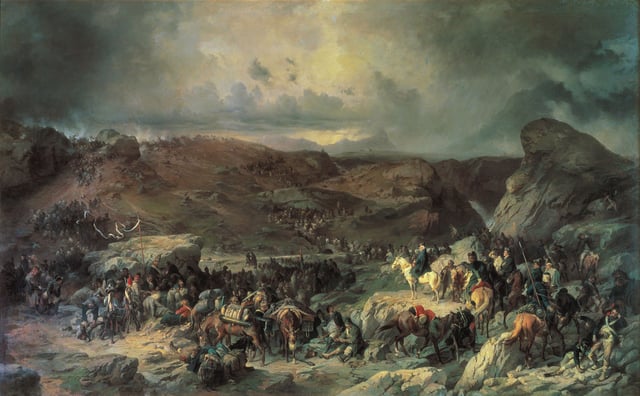 Russian General Suvorov crossing the St. Gotthard Pass during the Italian and Swiss expedition in 1799