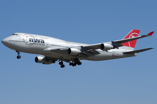 The improved 747-400, featuring canted winglets, entered service in February 1989 with Northwest Airlines