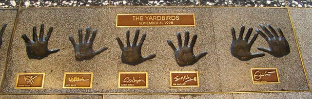 Clapton's handprints (far right) with other members of the Yardbirds at the Rock and Roll Hall of Fame