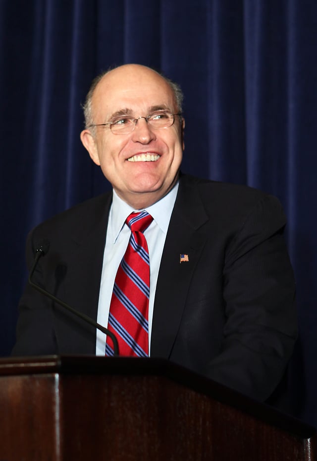 Giuliani gives the keynote speech at the Jumeriah Essex House in honor of the USS New York sailors and Special Purpose Marine Air Ground Task Force 26 Marines on November 8, 2009