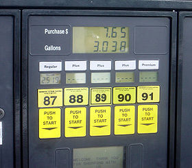 A fuel station in the United States displaying fuel prices per US gallon