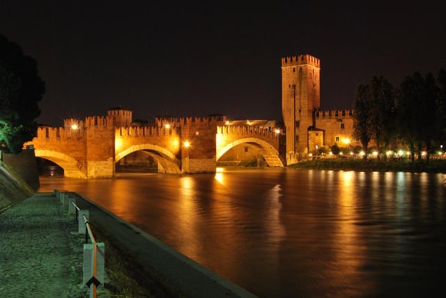 The Ponte Scaligero, completed in 1356
