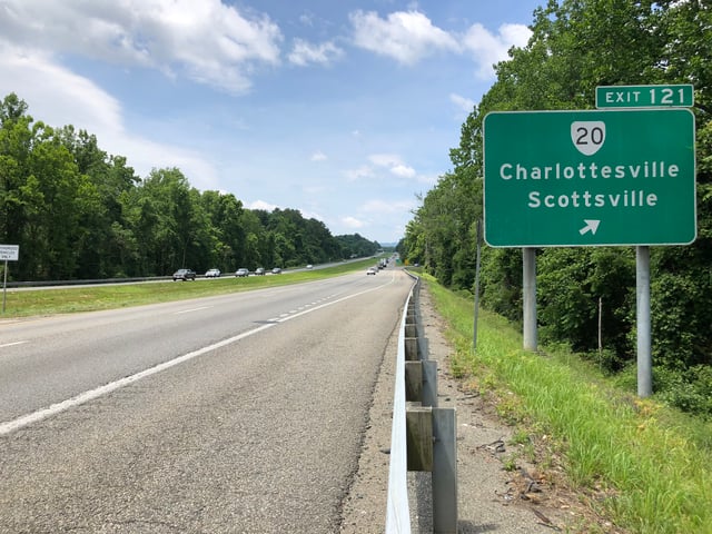 I-64 westbound at Exit 121 in Charlottesville