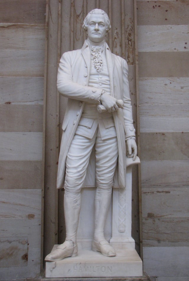 A statue of Hamilton in the United States Capitol rotunda