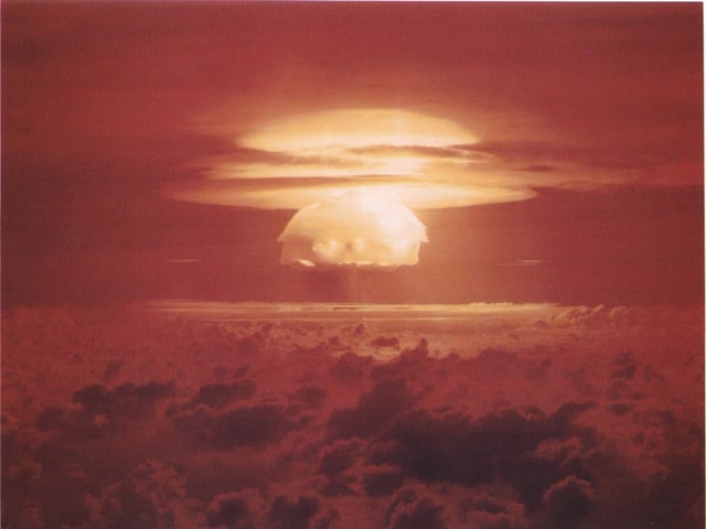 Mushroom cloud from the largest atmospheric nuclear test the United States ever conducted, Castle Bravo