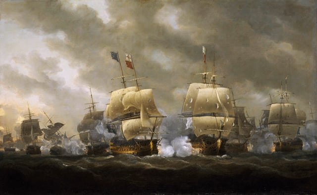 The Battle of Quiberon Bay by Nicholas Pocock. Howe took part in the battle as a captain. The overwhelming British victory at Quiberon Bay ended the prospect of a French Invasion of Britain or Ireland.