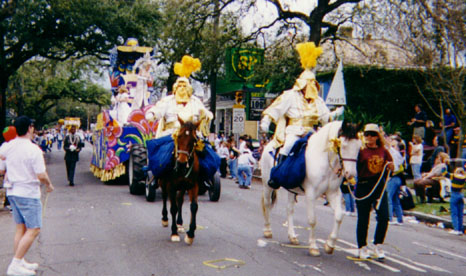 Mounted krewe officers in the Thoth Parade during Mardi Gras