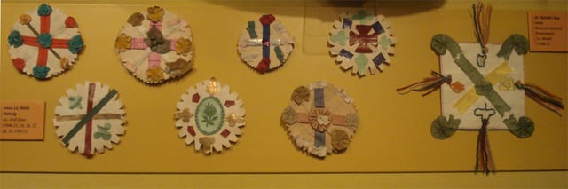 Traditional St Patrick's Day badges from the early 20th century, Museum of Country Life in County Mayo