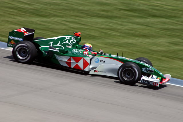 The Jaguar R5 being driven by Mark Webber in 2004—the team's last season in F1