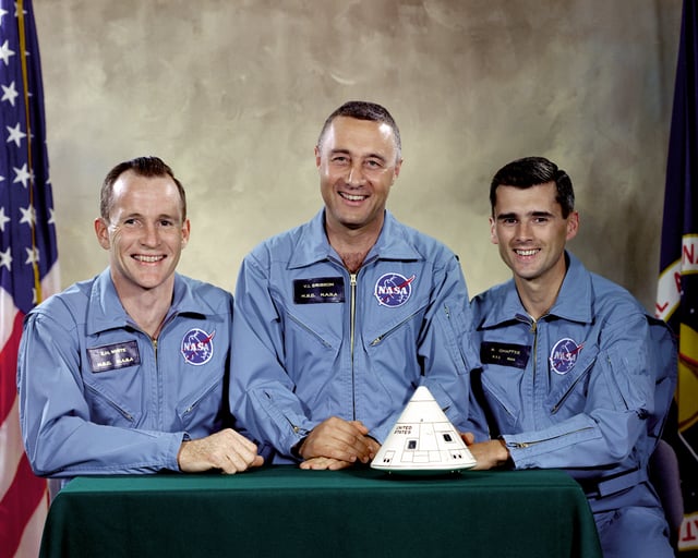 Apollo 1 crew: Ed White, command pilot Gus Grissom, and Roger Chaffee