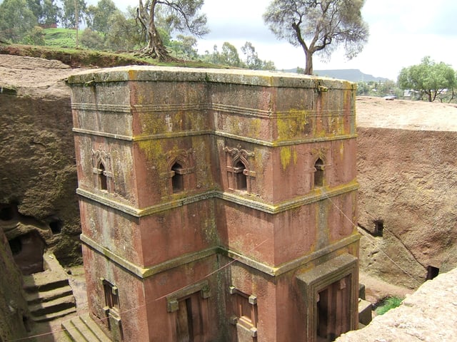 The rock-hewn Church of Saint George in Lalibela, Ethiopia is a UNESCO World Heritage Site.