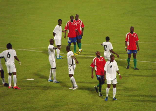 Burkina Faso national football team in white during a football match.