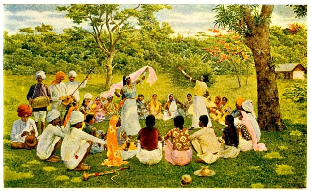 Asian Indians in the late nineteenth century singing and dancing in Trinidad and Tobago