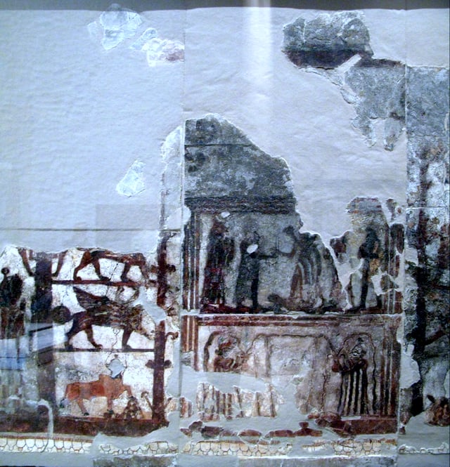 The 18th-century BC fresco of the Investiture of Zimrilim discovered at the Royal Palace of ancient Mari in Syria