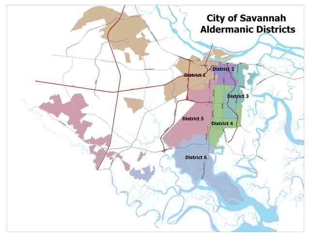 Map of official Savannah Aldermanic Districts