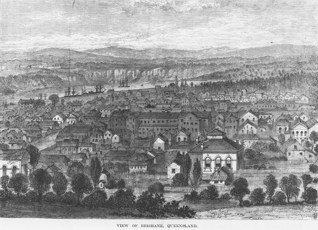 Woodcut of Brisbane in the 1870s