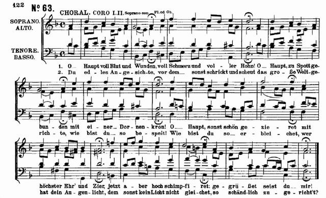 "O Haupt voll Blut und Wunden]": the four-part chorale setting as included in the St. Matthew Passion