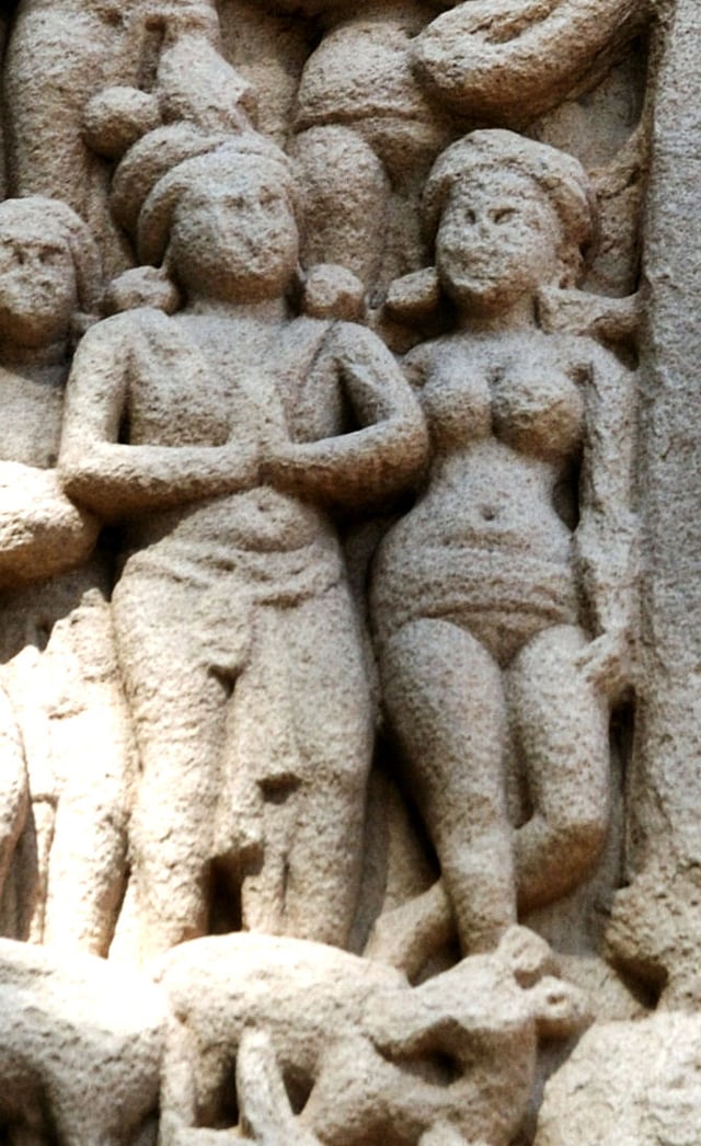 Emperor Ashoka and his Queen at the Deer Park. Sanchi relief.