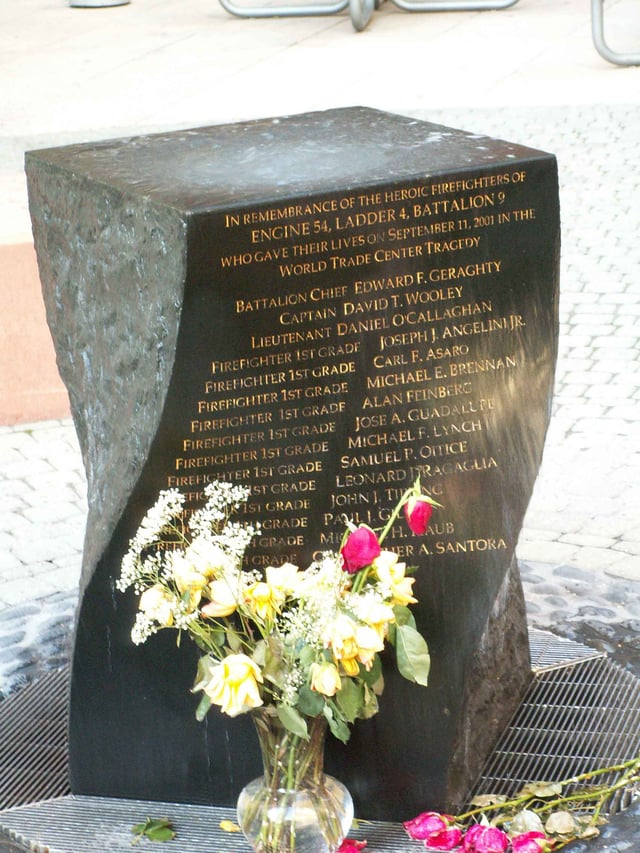 Memorial to 15 firefighters from Engine Co. 54/Ladder Co. 4/Battalion 9 who died on September 11, 2001