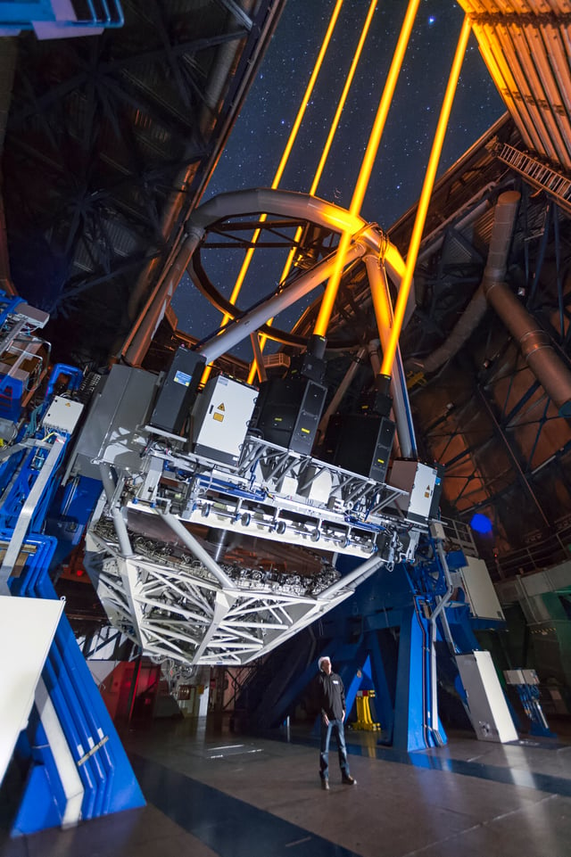 Modern telescopes use laser technologies to compensate for the blurring effect of the Earth's atmosphere.
