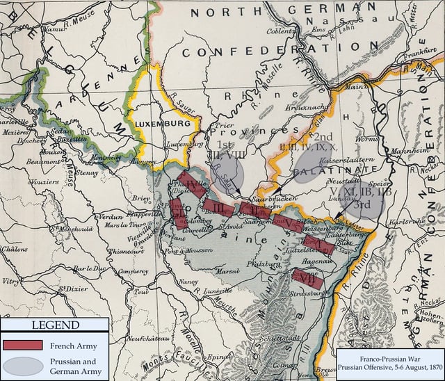 Map of the Prussian and German offensives, 5–6 August 1870