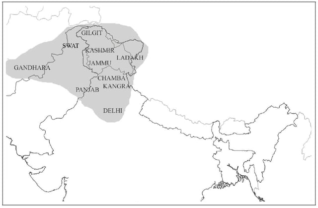 Historical geographical distribution of Sharada script