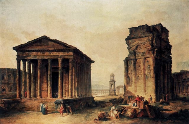 Ruins at Nîmes, painting by Hubert Robert.