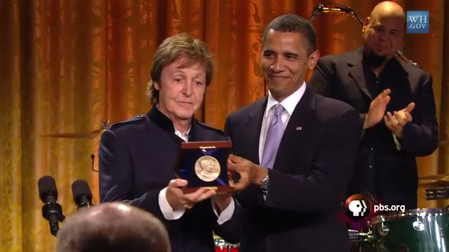 McCartney receiving the 2010 Gershwin Prize from US President Barack Obama