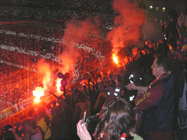 Barcelona's ultras Boixos Nois in the 2005–06 UEFA Champions League semi-final against A.C. Milan at San Siro