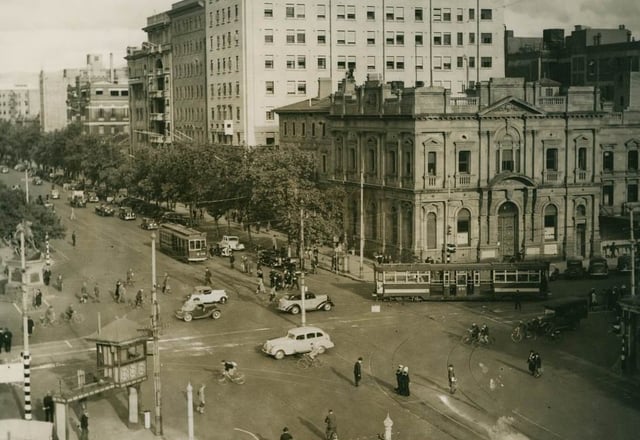 Intersection of North Terrace and King William Street viewed from Parliament House, 1938.